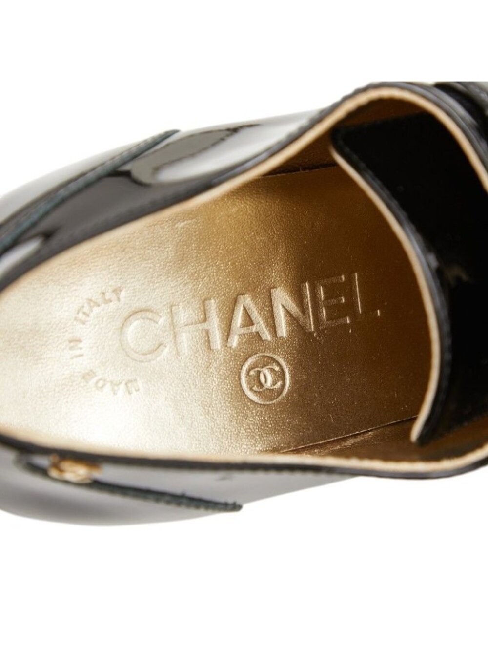 Chanel CC Logo Booties 37 1 2C Black Patent Leather Boot - Picture 7 of 8